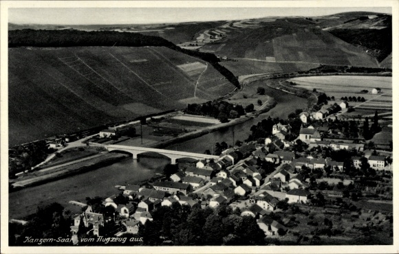 Postcard Kanzem on the Saar, landscape photo, Saar, aerial photo, bridge, houses