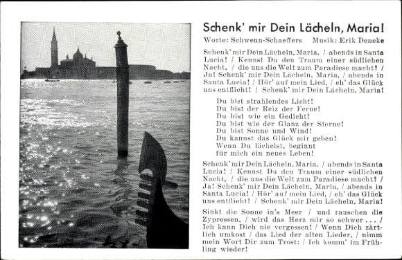 Song Postcard Give me your smile, Maria, Schwenn-Schaeffers, Erik Dencke, Venice
