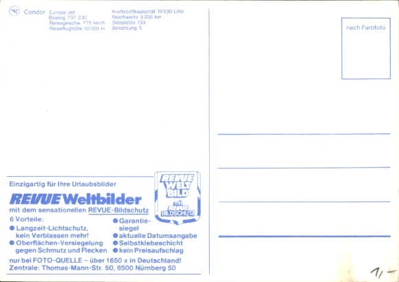 Postcard passenger aircraft Condor, Boeing 737-230 Europa-Jet