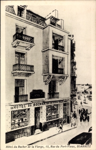 Ak Biarritz Pyrénées Atlantiques, Hôtel du Rocher de la Vierge, Rue du Port-Vieux, Gebäude, Straß