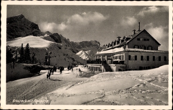 Postcard Garmisch Partenkirchen in Upper Bavaria, Kreuzeckhaus, Alpspitze, Winter