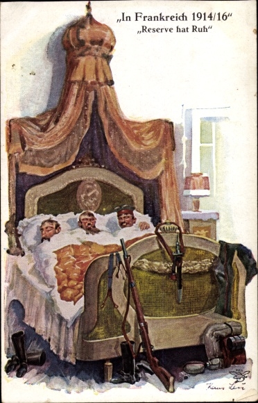 Artist PC Leu, Hans, In France 1914-16, Reserve hat Ruh, soldier humor