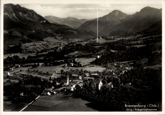 Postcard Brannenburg in Upper Bavaria, aerial photograph, Gasthaus St. Margarethen