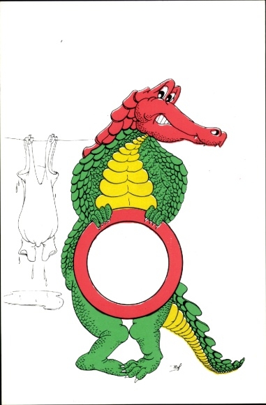Artist Postcard Humanized Crocodile, Prohibition Sign, Esperanto