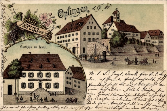 Litho Opfingen Freiburg im Breisgau, Gasthaus zur Tanne