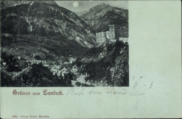 Ak Landeck Teningen im Schwarzwald, Schwarze Felsen, Burg, Mond, Dorf, Fluss, Alpenlandschaft