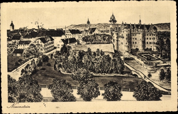 Postcard Neuenstein in the Hohenlohe district of Württemberg, city view with castle