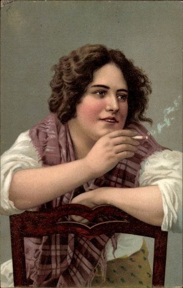 Postcard Smoking Woman, Portrait, Cigarette