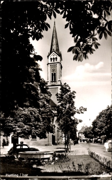 Postcard Plattling in Lower Bavaria, Church