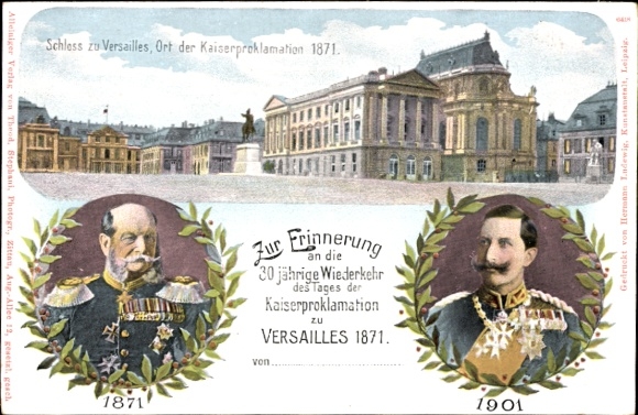 KP na papierze firmowym Wersal Yvelines, zamek, miejsce proklamacji cesarskiej w 1871 r., cesarz Wilhelm I.