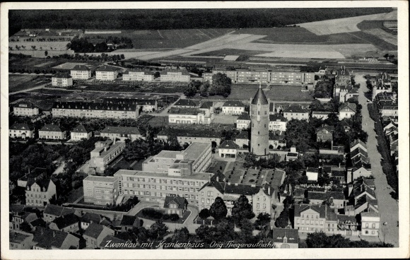 PC Zwenkau in Saxony, aerial photo, view of the city and hospital, water tower