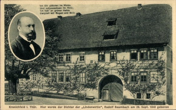 Ak Kranichfeld Thüringen, Geburtshaus Rudolf Baumbach, Dichter der Lindenwirtin