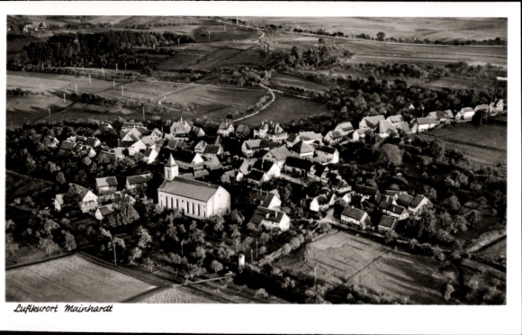 Postcard Mainhardt in Württemberg, climatic health resort aerial photograph, church buildings, residential buildings