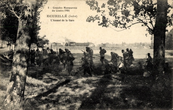 CPA Écueillé Indre, Grandes Manœuvres du Centre 1908, L'Assaut de la Gare