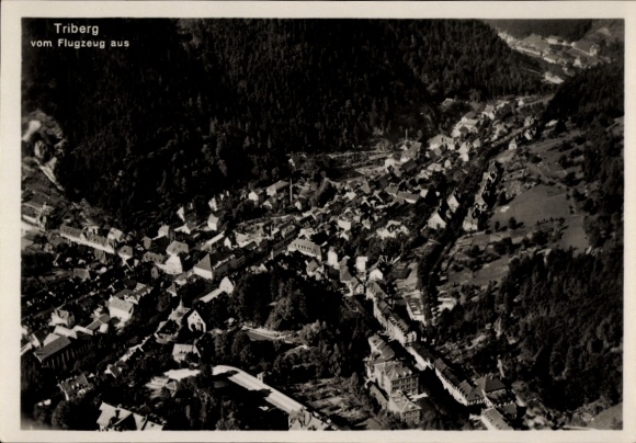 Ak Triberg im Schwarzwald, Luftbild von  Häuser, Wälder, Fluss