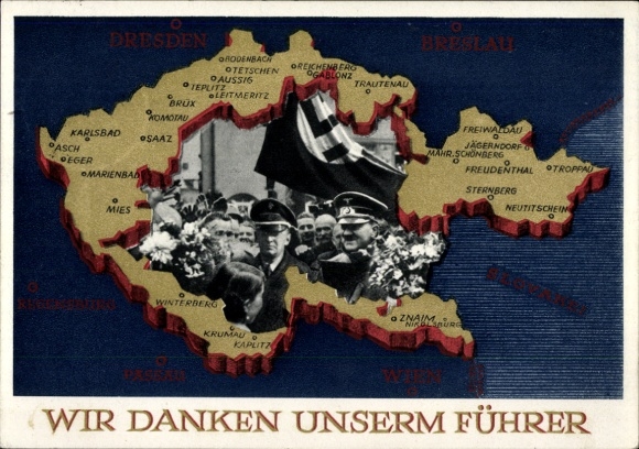 Postal stationery Postcard We thank our Führer, Sudetenland, Bohemia, Moravia, Hitler