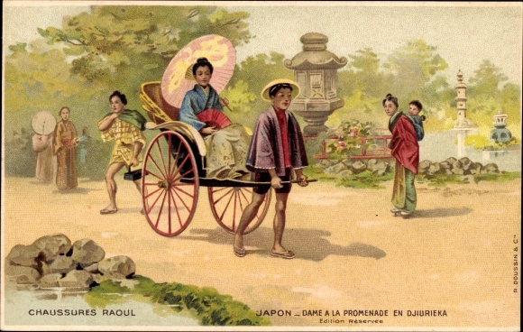 Postcard Japan, lady on a walk in Djiurieka