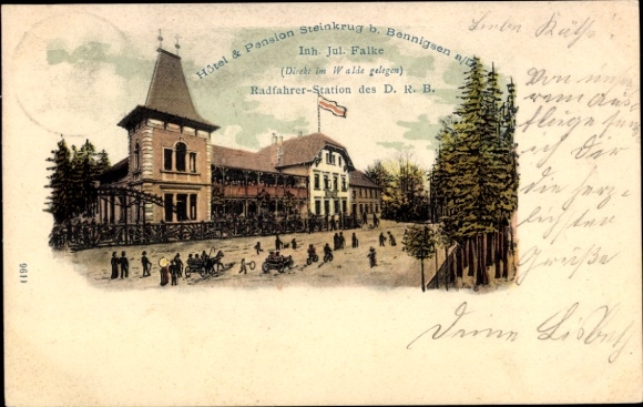 Chromo-Litho Bennigsen Springe am Deister, Hotel Pension Steinkrug, cyclist station