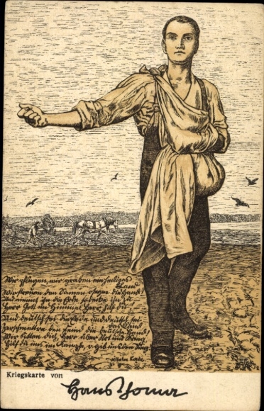 Artist Postcard Thoma, Hans, war card, poem, sower, field worker, I. WK