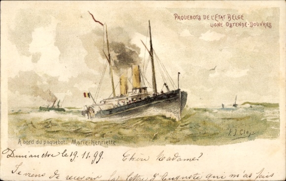 Artist Chromo-Litho Paquebot Marie-Henriette, Ligne Ostend-Douvres
