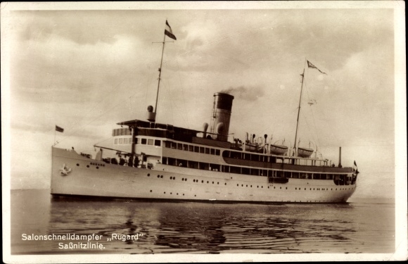 Ak Reederei Braeunlich Stettin, saloon express stoomboot Rugard, Sassnitzlinie