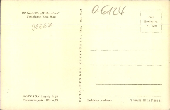 Postcard Schönnbrunn Schleusengrund in Thuringia, HO Restaurant Wilder Mann
