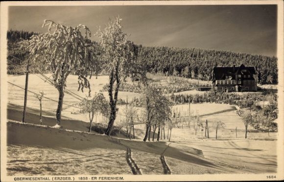 Ak Oberwiesenthal im Erzgebirge, 1858er Ferienheim, Winter