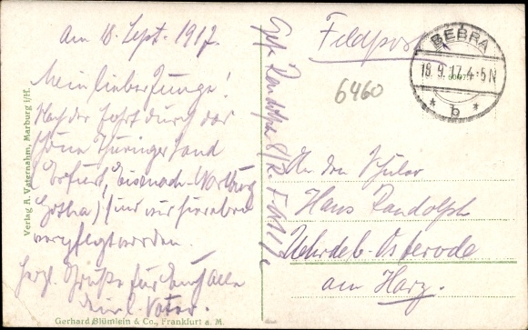 Postcard Bebra on the Fulda in Hesse, train station, post office, Kasseler Strasse, Hotel Schlueter, Bahnstrasse