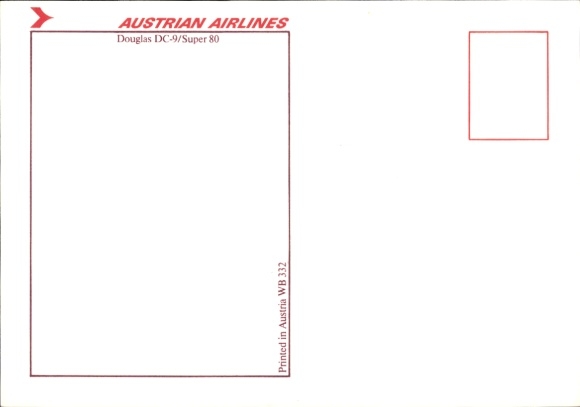 Postcard Douglas DC 9 Super 80, Austrian Airlines, Austrian passenger aircraft