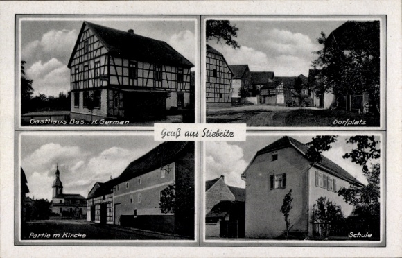 Postcard Stiebritz Hainichen in Thuringia, inn, school, church