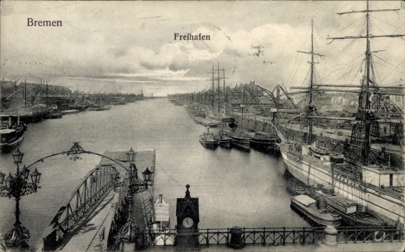 Ak Bremen, Freihafen, Schiffe