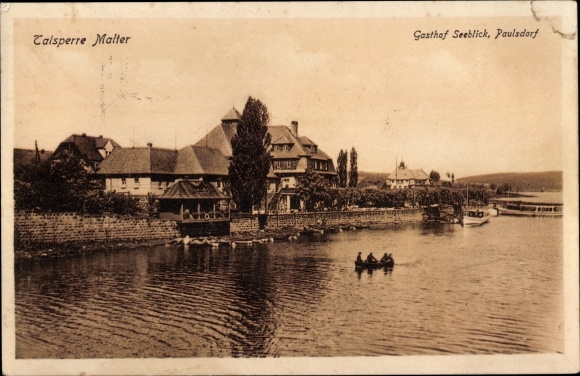 Postcard Malter Dippoldiswalde, dam Malter, Gasthof Seeblick, Paulsdorf