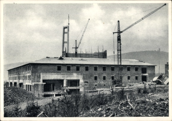 Postcard Altenhunden Lennestadt in the Sauerland, Mission School Maria Königin, building block, crane