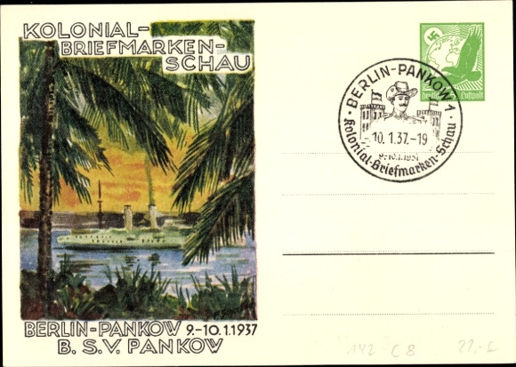 Postwaardestuk Kunstenaar Ak Koloniale postzegelshow Berlijn Pankow 1937, PP 142 C 8