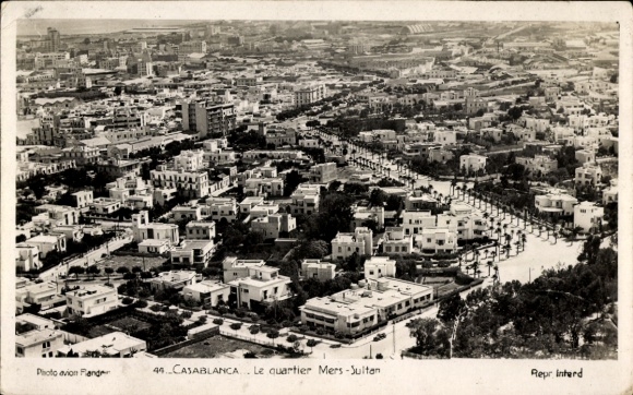 Ak Casablanca Marokko, Luftaufnahme von  quartier Mers-Sultan, viele weiße Gebäude, Straßen