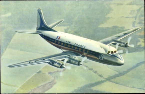 Postcard French passenger aircraft, Air France, Vickers Viscount