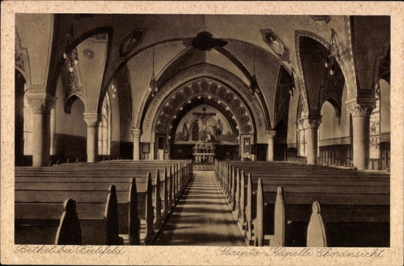 Ak Bethel Bielefeld in Nordrhein Westfalen, Innenansicht der Sarepta Kapelle, Bänke, Altar, relig