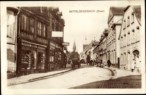 PC Mittelbesebach Mittelbexbach Bexbach Saarland, street section, toy shop, church