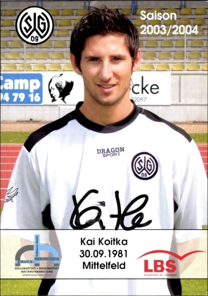 Autograph card footballer Kai Koitka, SG Wattenscheid 09, autograph