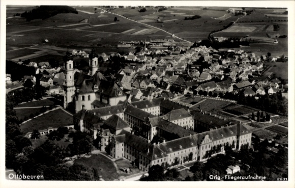 Postcard Ottobeuren in Upper Swabia Allgäu, aerial photograph, monastery