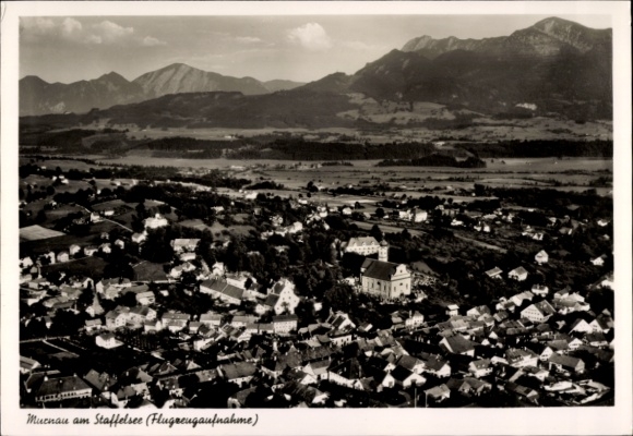 Postcard Murnau am Staffelsee, aerial photograph, lido