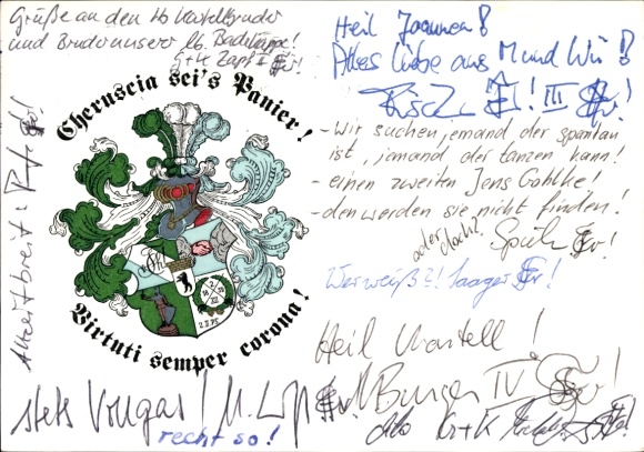 Studentika Postcard Berlin, Corps Cheruscia, Corps House Ringstraße 89, Coat of Arms, WSC