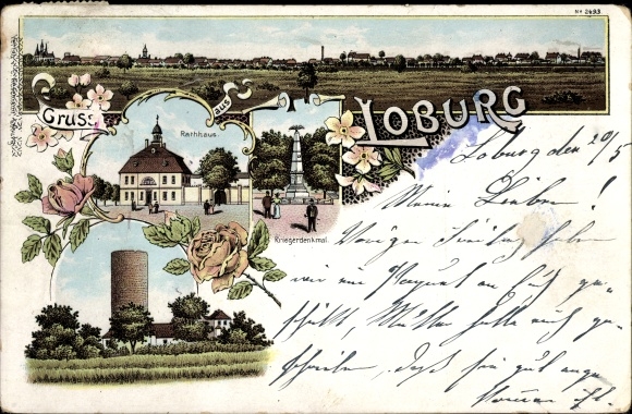 Chromo-Litho Loburg Möckern in Saxony Anhalt, town hall, war memorial