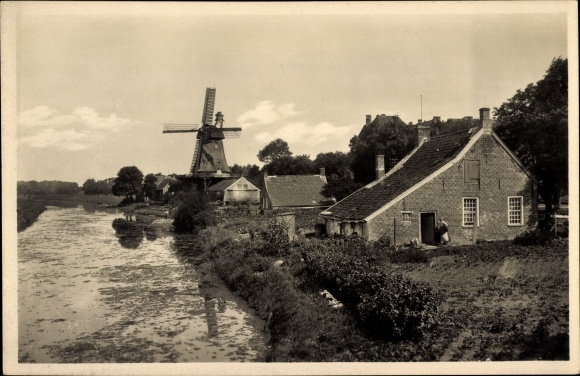 PC Emden in East Frisia, canal trek, windmill
