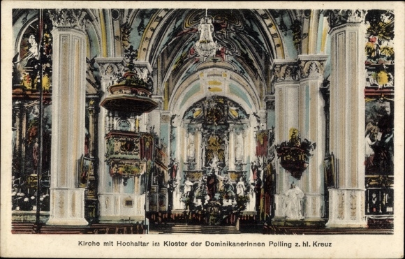 Ak Polling bij Weilheim Oberbayern, klooster van de Dominicaanse nonnen van het Heilig Kruis, kerk