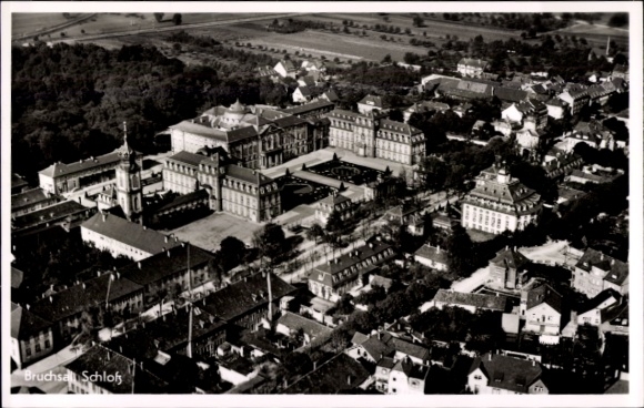 Postcard Bruchsal in Kraichgau, aerial photograph of the castle