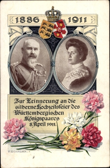 PC King Wilhelm II of Württemberg, Marie zu Waldeck and Pyrmont, silver wedding 1911, coat of arms
