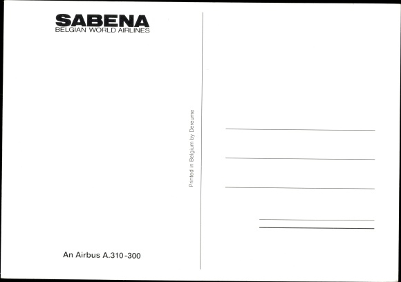 Postcard passenger aircraft Airbus A310-300, Sabena, Belgian World Airlines