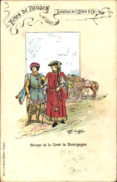 Artist PC Bruges Bruges West Flanders, Festes 1907, Tournoi de l'Arbre d'Or, Cour de Bourgogne