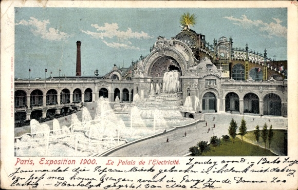 Ak Paris, Boulevard Saint Germain,  Exposition 1900, Palais de l'Electricité, Wasserfontänen, Men